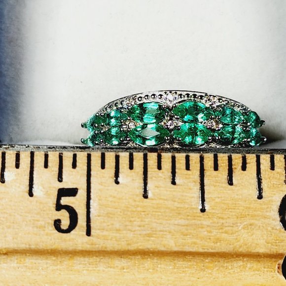 AAA African Emerald Natural White Zircon band ring in Plat/925SS 1.20 ct size 8 - Picture 2 of 6